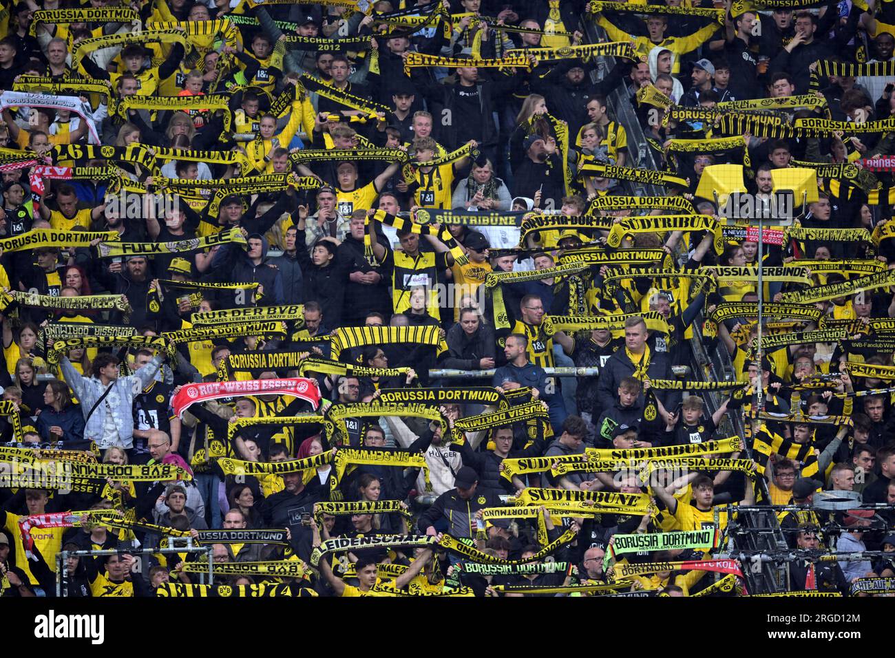 DORTMUND - Borussia Dortmund supporters during the friendly match between Borussia Dortmund and Ajax Amsterdam at Signal Iduna Park on August 6, 2023 in Dortmund, Germany. AP | Dutch Height | GERRIT OF COLOGNE Stock Photo