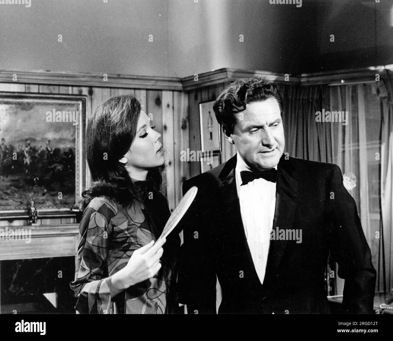 Screenshot of the delightful Diana Rigg, as Emma Peel, with Patrick MacNee as John Steed, in ITV's iconic 'The Avengers'. Stock Photo