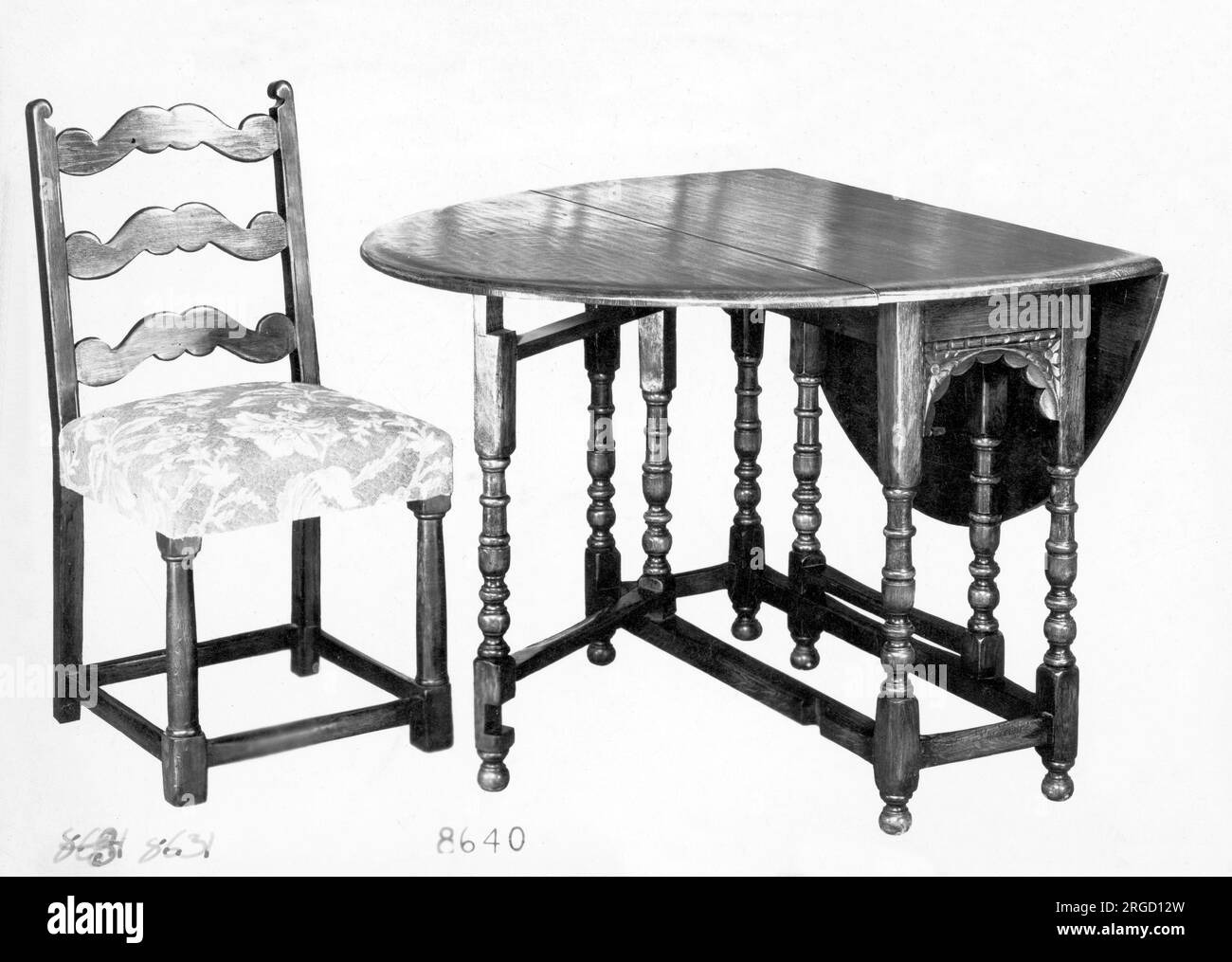 A dropleaf table and chair in a furniture catalogue, number 9640 and
