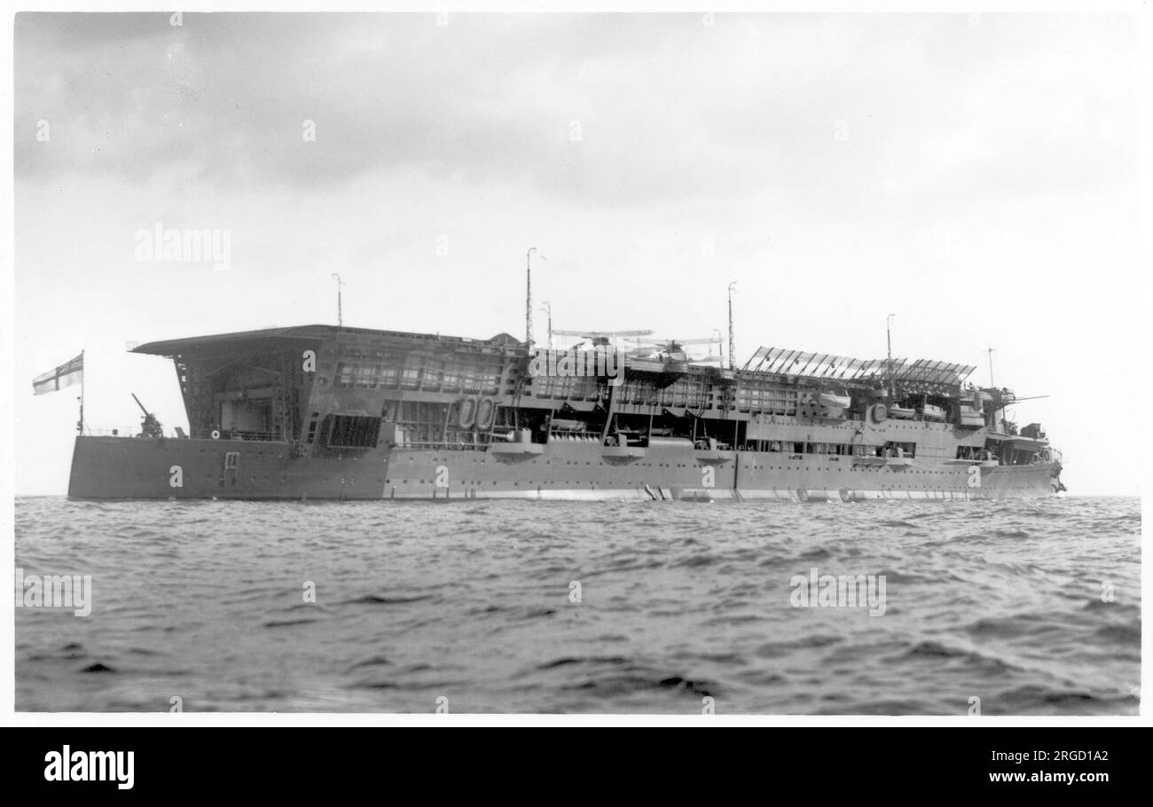Royal Navy - HMS Furious, Fleet Aircraft Carrier, a modified Courageous-class battlecruiser, in July 1932. Stock Photo