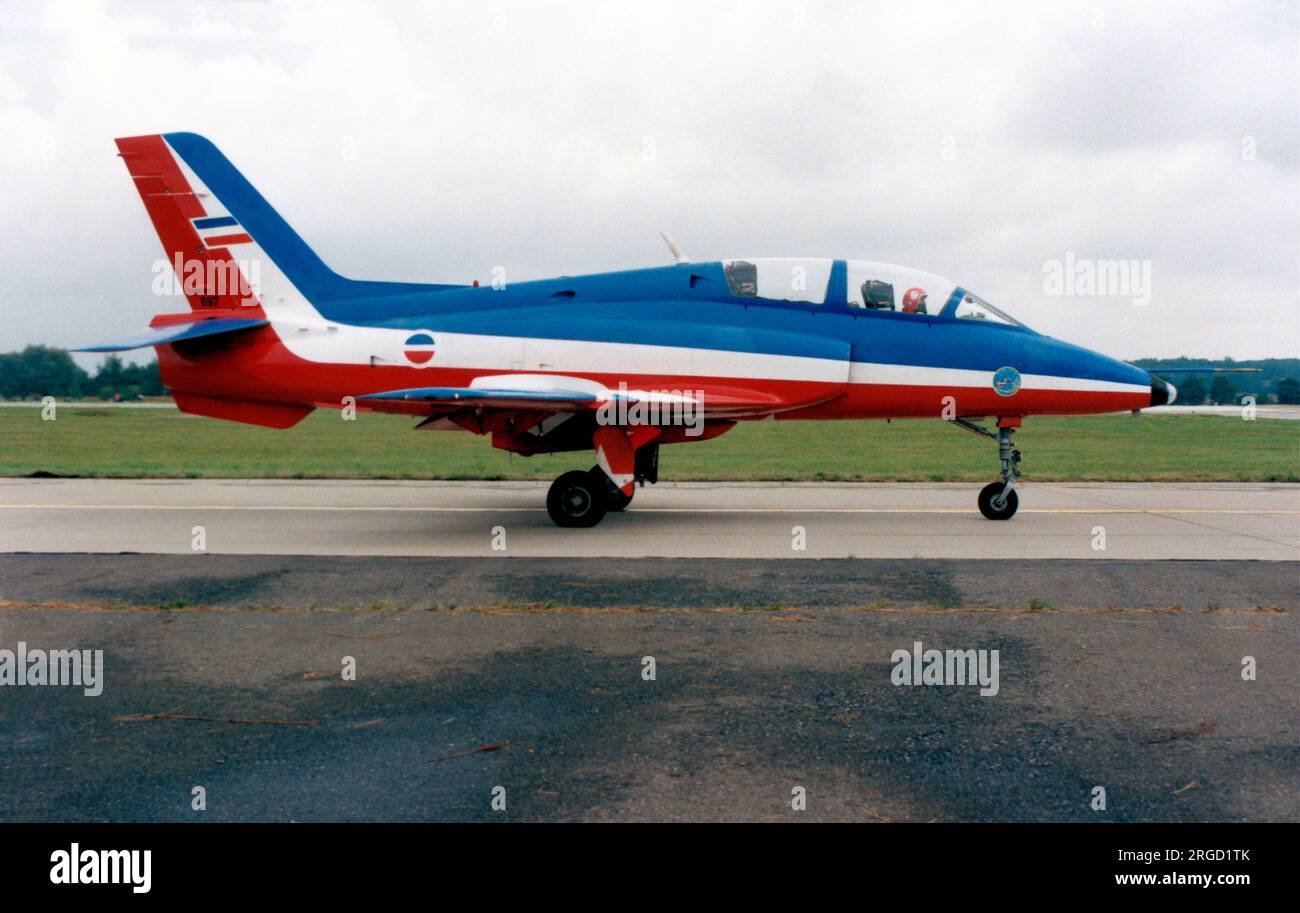 Serbian Air Force - Soko G-4 Super Galeb 23697, of the Flying Stars formation aerobatic team. Stock Photo