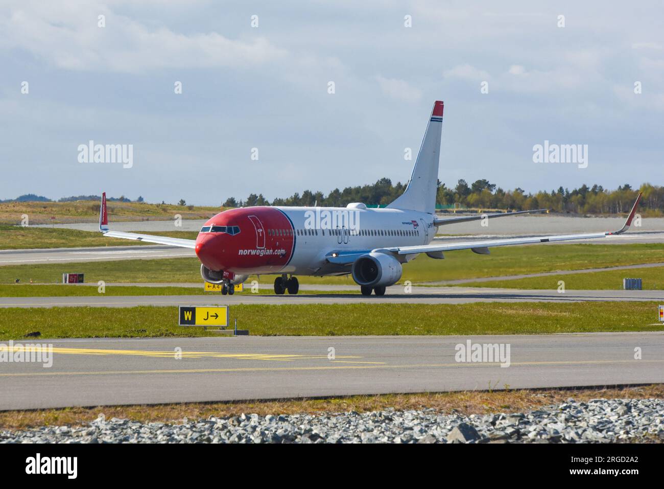 Norwegian plane Boeing 737 taking off from Bergen Airport, Norway Stock ...