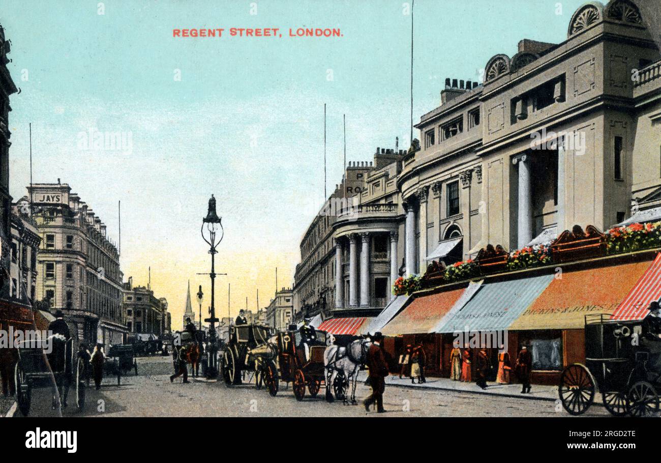 Regent Street, London - looking north toward Oxford Circus with Dickins and Jones Department Store (right), which traded between 1835 and 2007. Stock Photo