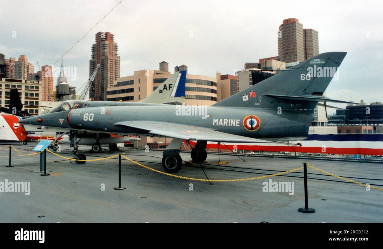 Dassault Etendard IVM 60 (msn 060), on the flight deck of USS Intrepid, moored in New York Harbour. Stock Photo