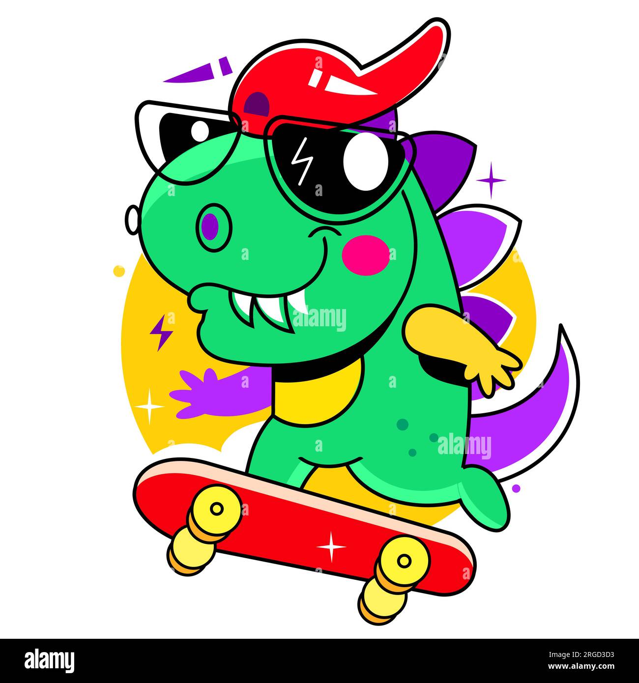 The cute dino girl does exercises. Cartoonish sport dinosaur jumping Stock  Vector