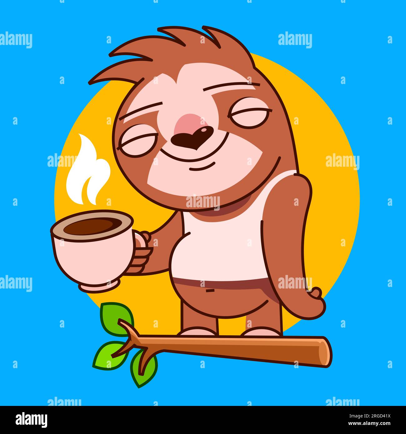 Cute cartoon sloth character drawing set. Hanging from tree branch