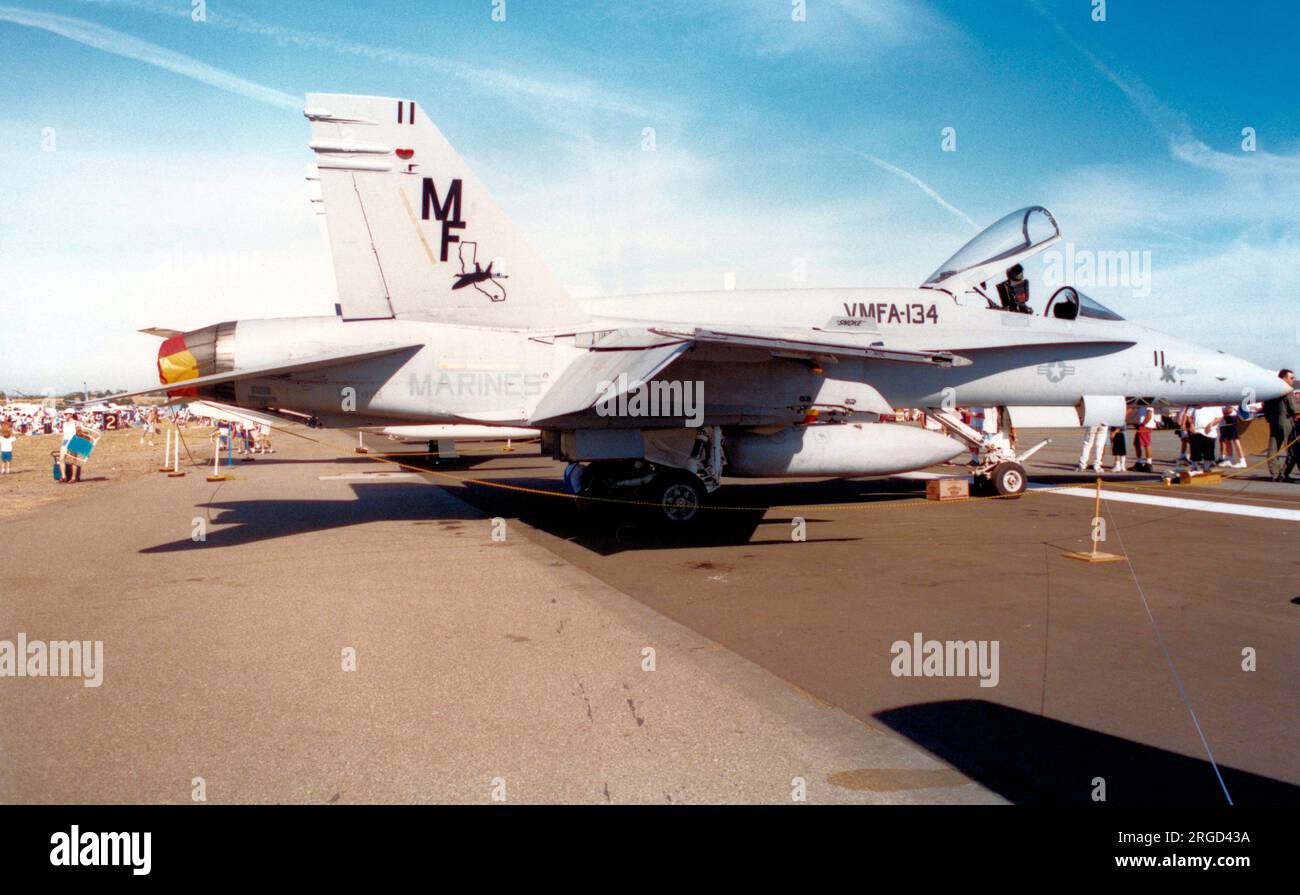 United States Marine Corps - McDonnell Douglas F/A-18A-15-MC Hornet (Lot 7) 162418 (msn A167, call-sign '11', base code MF') of VMFA-134. Stock Photo