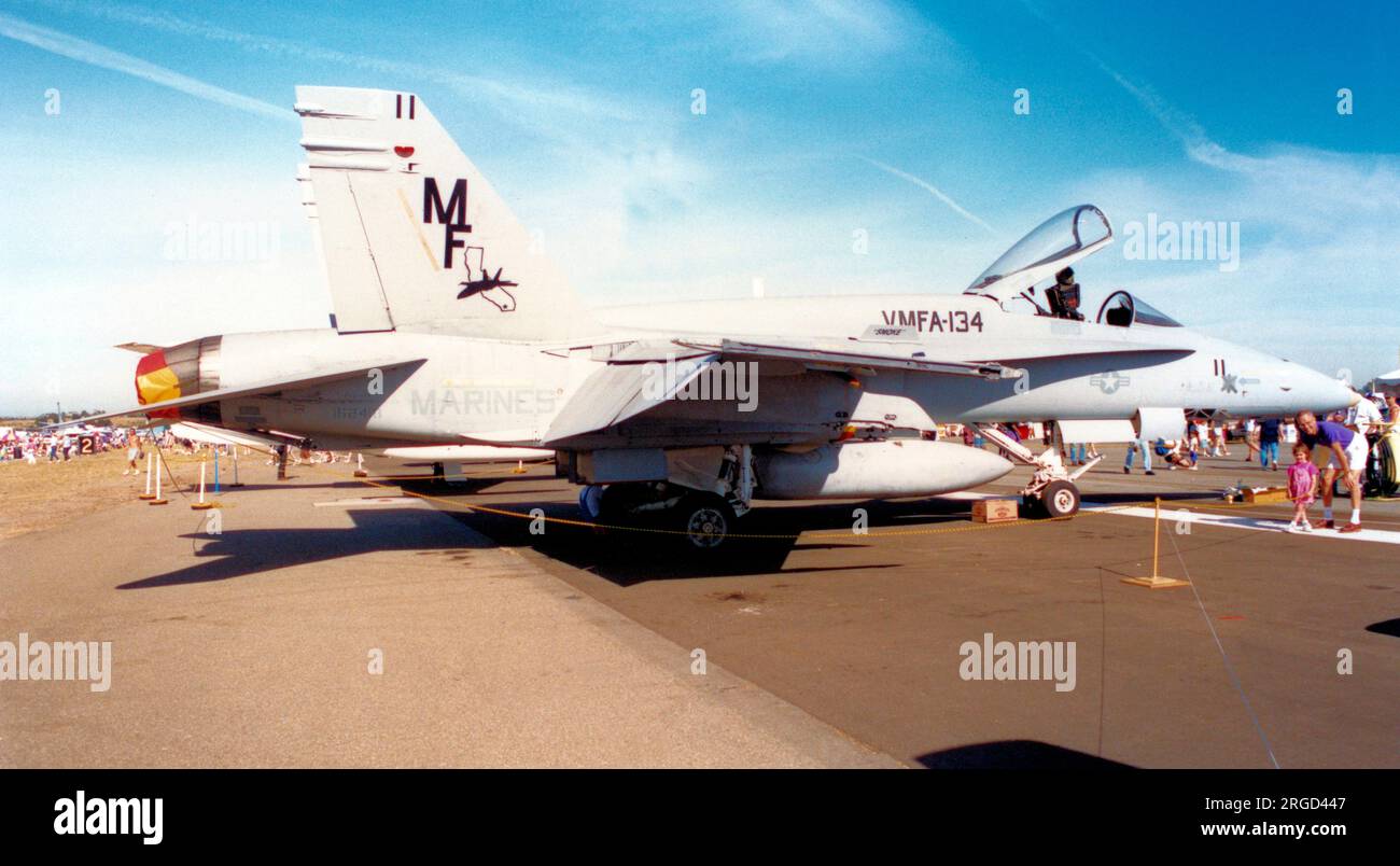 United States Marine Corps - McDonnell Douglas F/A-18A-15-MC Hornet (Lot 7) 162418 (msn A167, call-sign '11', base code MF') of VMFA-134. Stock Photo