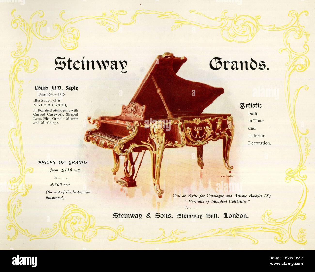 Advert, Steinway Grand Pianos, Louis XIV style, Steinway & Sons, Steinway Hall, London Stock Photo