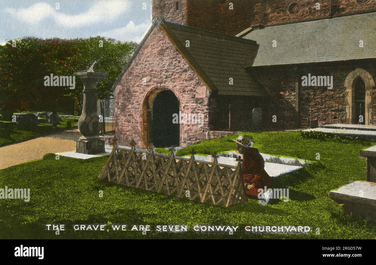 The Grave, We Are Seven, St Mary's Church, Conway (Conwy) Churchyard, Wales, which inspired a poem by William Wordsworth in 1798 Stock Photo