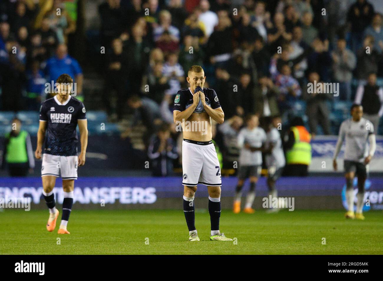 George Savila Rugby LONDON, UK - 8th Aug 2023: George Saville of Millwall reacts to his ...