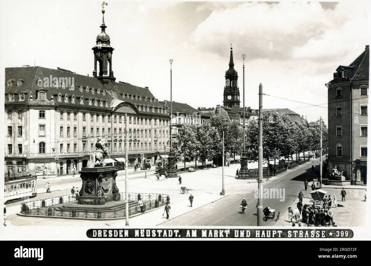 Dresden, Germany - Neustadt (New Town) - Markt und Haupt Strasse (Market and Main Street). Stock Photo