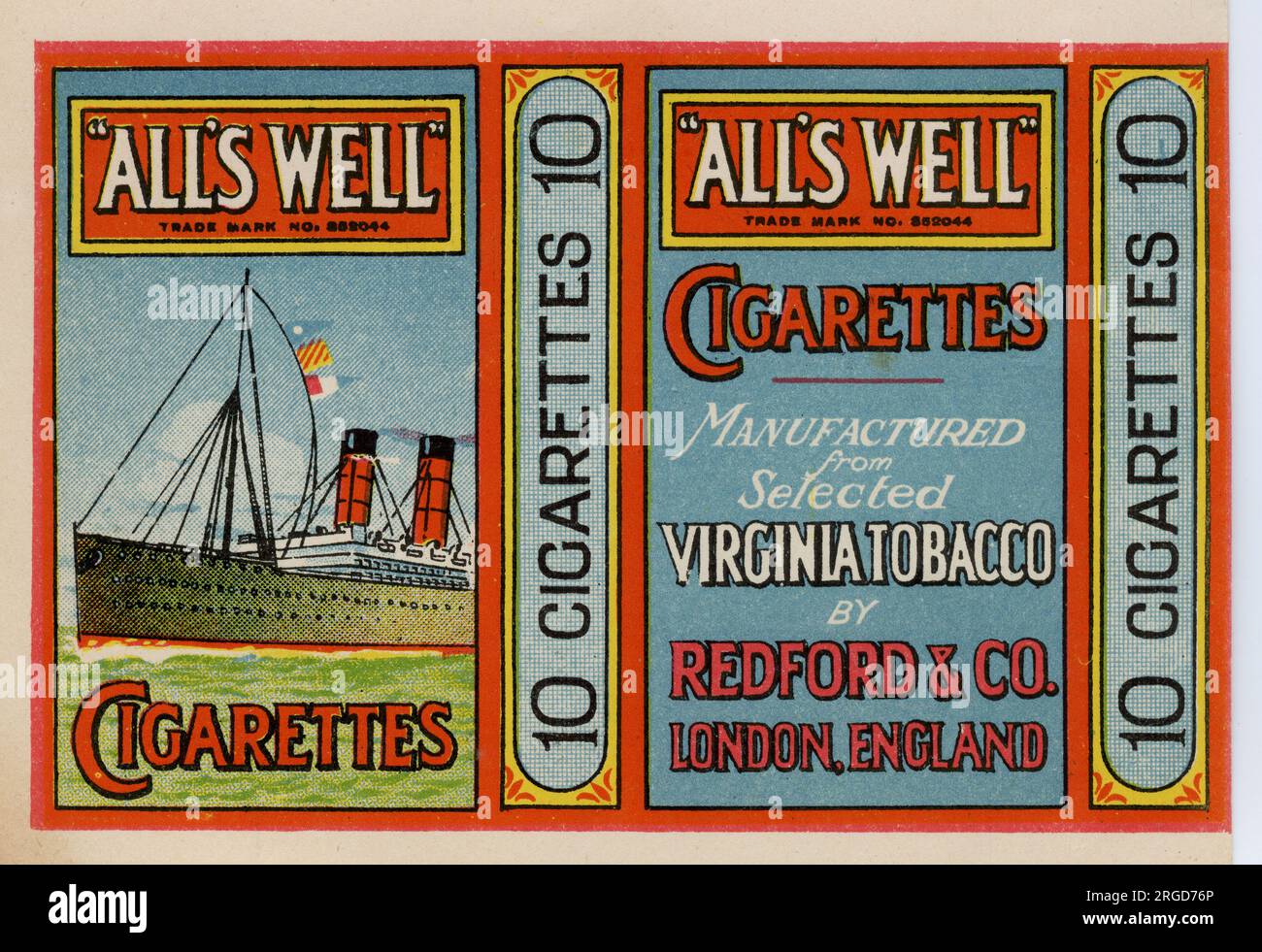 All's Well Cigarettes by Redford and Co, London, packet design Stock Photo