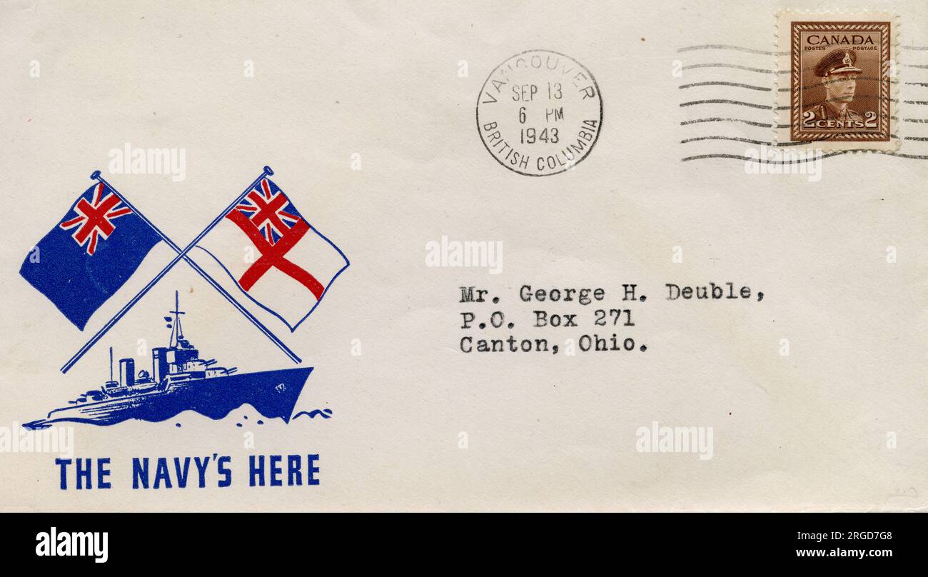 The Navy's Here, WW2 Canadian postal cover envelope Stock Photo