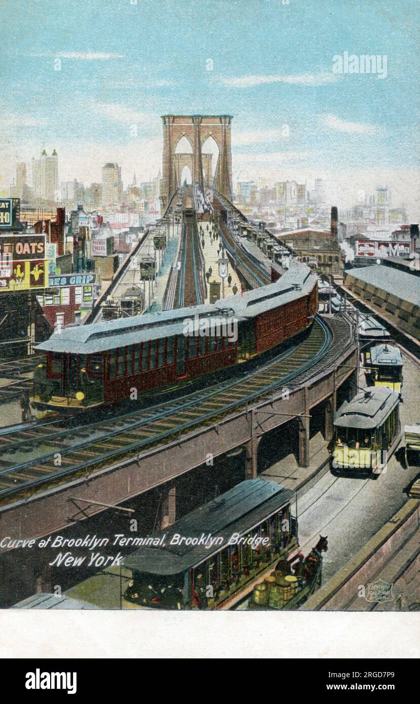 Curve at Brooklyn Terminal, Brooklyn Bridge, New York, USA Stock Photo