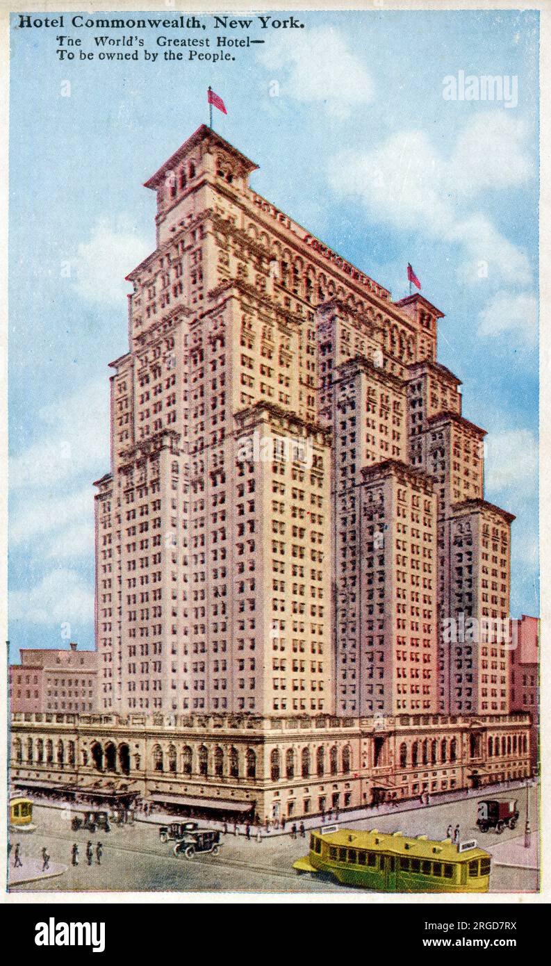 Artists' impression of the proposed Hotel Commonwealth, New York, USA - occupying a whole block, Broadway, 55th Street, 56th Street and 7th Avenue. The project failed in the mid-1920s. Stock Photo