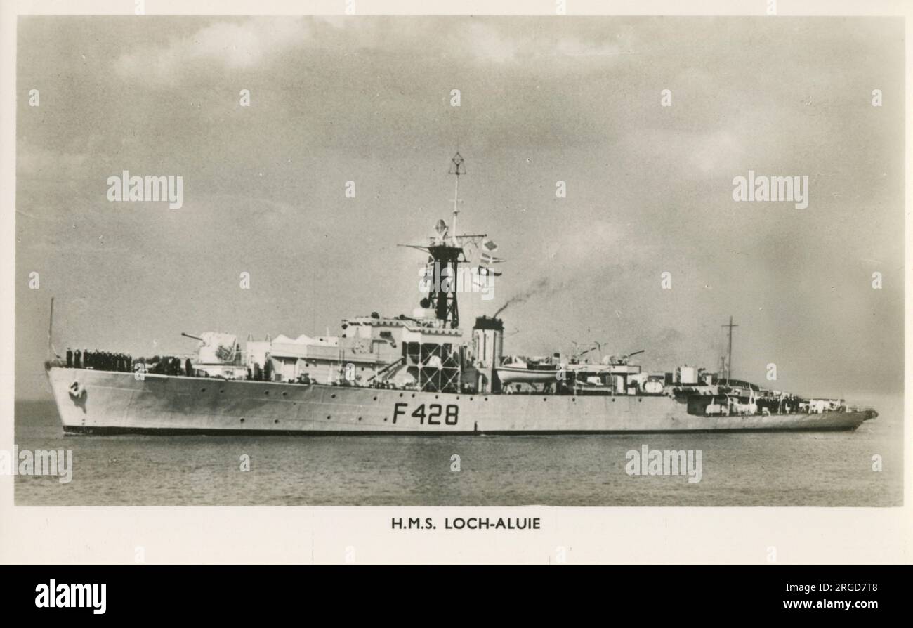 H.M.S. Loch Alvie (F428) - Loch-class frigate of the Royal Navy, named after Loch Alvie in Scotland.- commissioned in 1950, built by Barclay, Curle & Company, Whiteinch, Glasgow Stock Photo