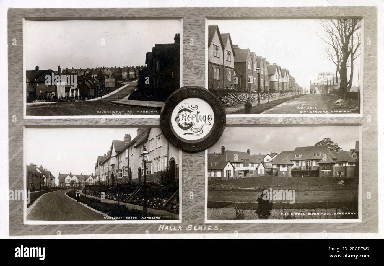 Multiview postcard of Harborne Moorpool Estate (Ravenhurst Road