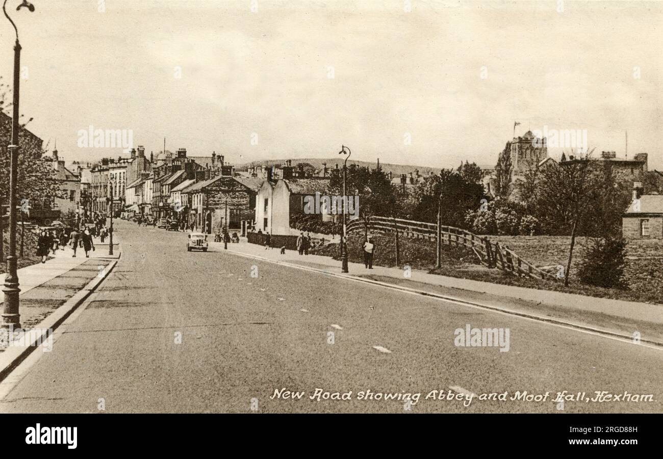 New Road showing Abbey and Moot Hall, Hexham, Northumberland Stock Photo