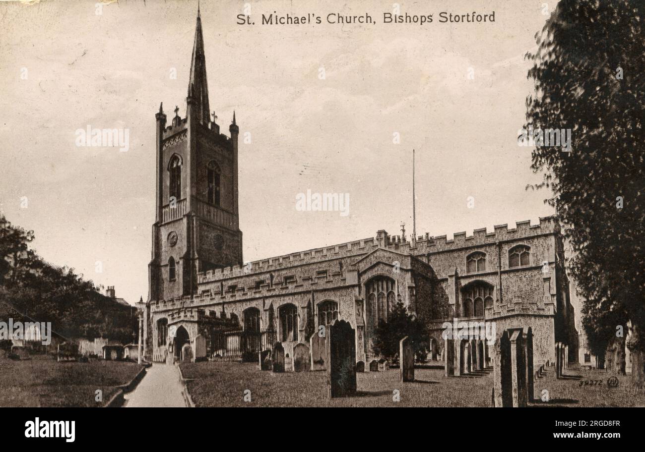 St Michael's Church, Bishops Stortford, Hertfordshire - Valentine's Series postcard 1914 Stock Photo