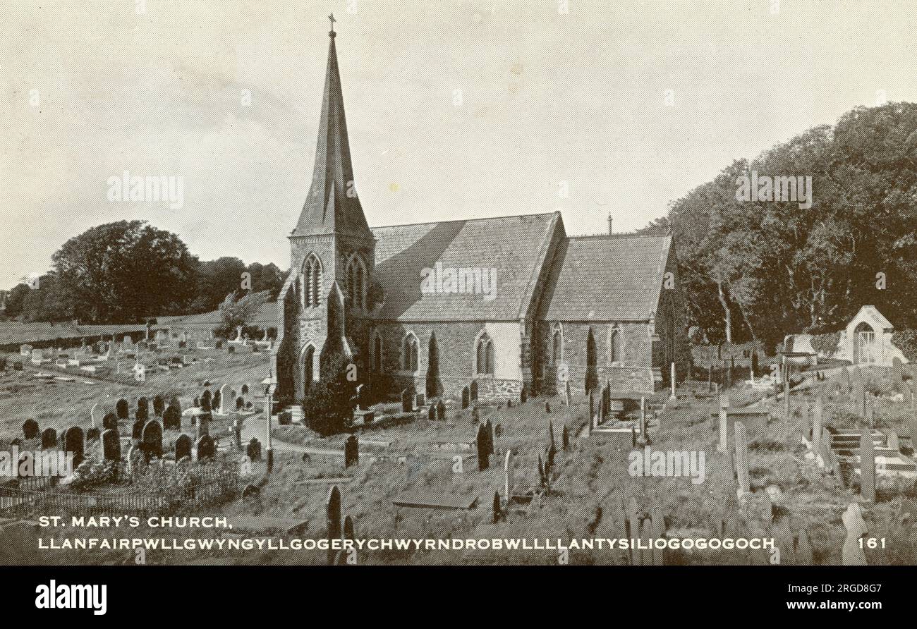 St Mary's Church, Llanfairpwllgwyngyllgogerychwyrndrobwlllantysiliogogogoch, Wales Stock Photo