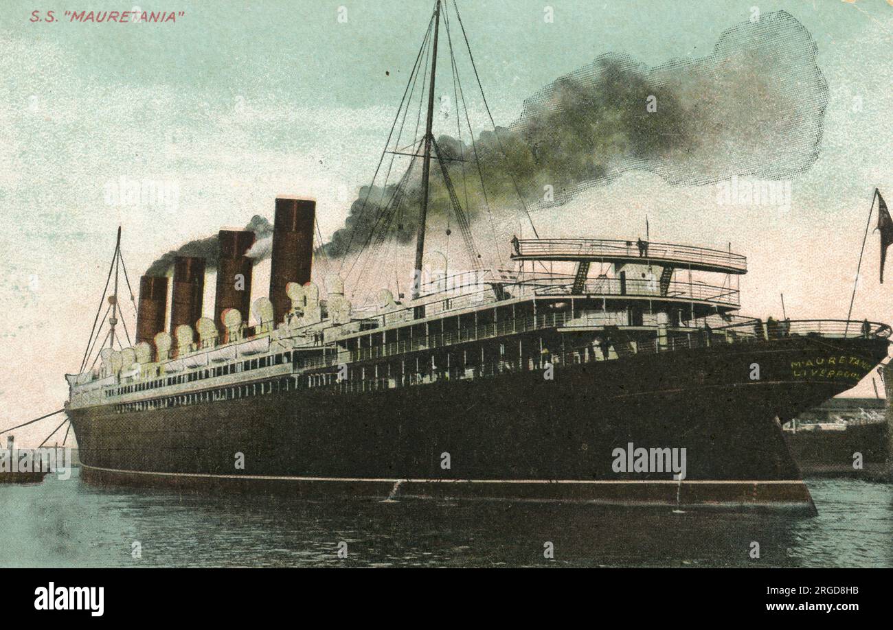 Steam Ship SS Mauretania - postcard by unknown publisher Stock Photo