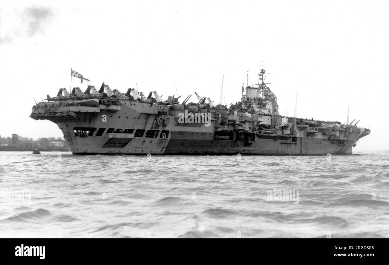 Royal Navy HMS Indomitable 92, a modified Illustriousclass aircraft