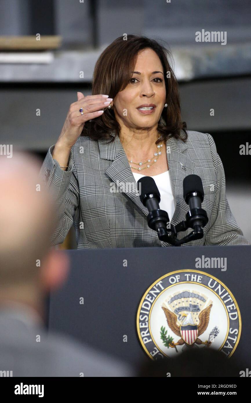 PHILADELPHIA, PA AUGUST 8 Vice President Kamal Harris giving remarks
