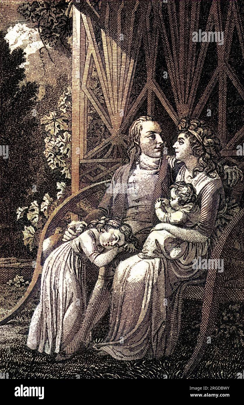 SCHILLER AND HIS FAMILY (1750 - 1805), Friedrich and his wife Lotte with their children Karl and Ernst (in her lap) in 1797. Stock Photo