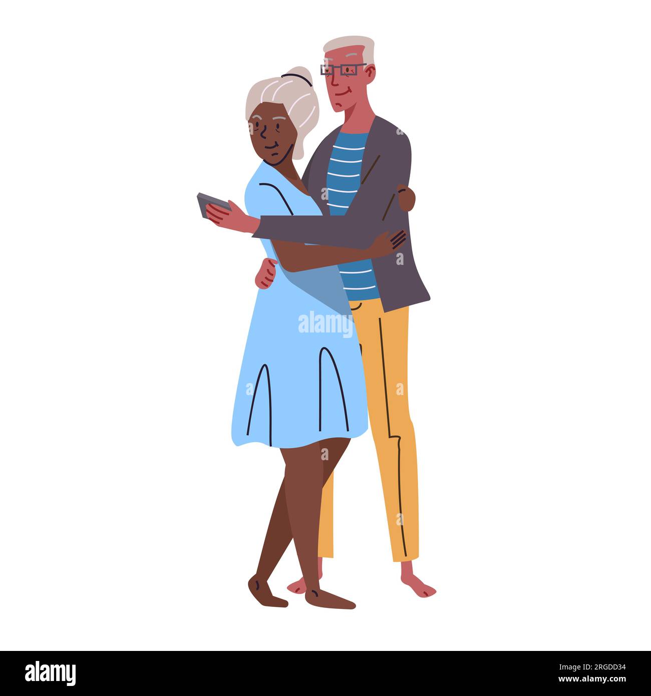 Retired couple taking selfie photo. Retirement leisure time vector illustration Stock Vector