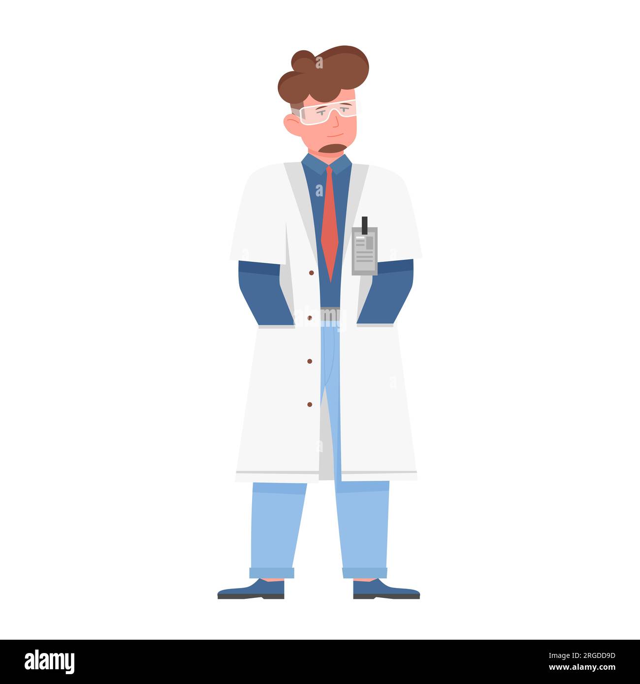 Scientist man with hands in pocket. Laboratory researcher in coat vector illustration Stock Vector