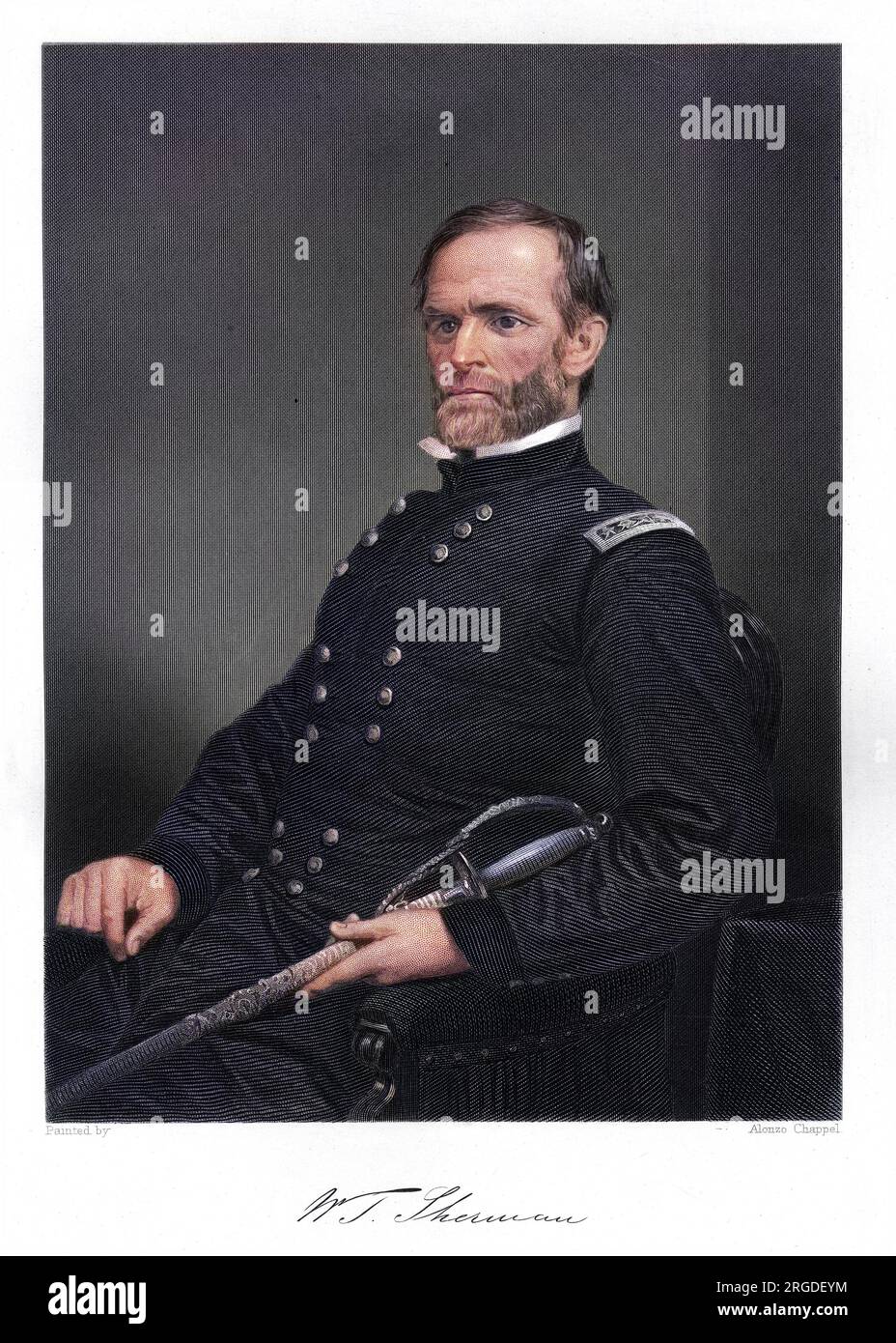 WILLIAM TECUMSEH SHERMAN (1820 - 1891), American military commander in the Federal army during the Civil War, with his autograph. Stock Photo