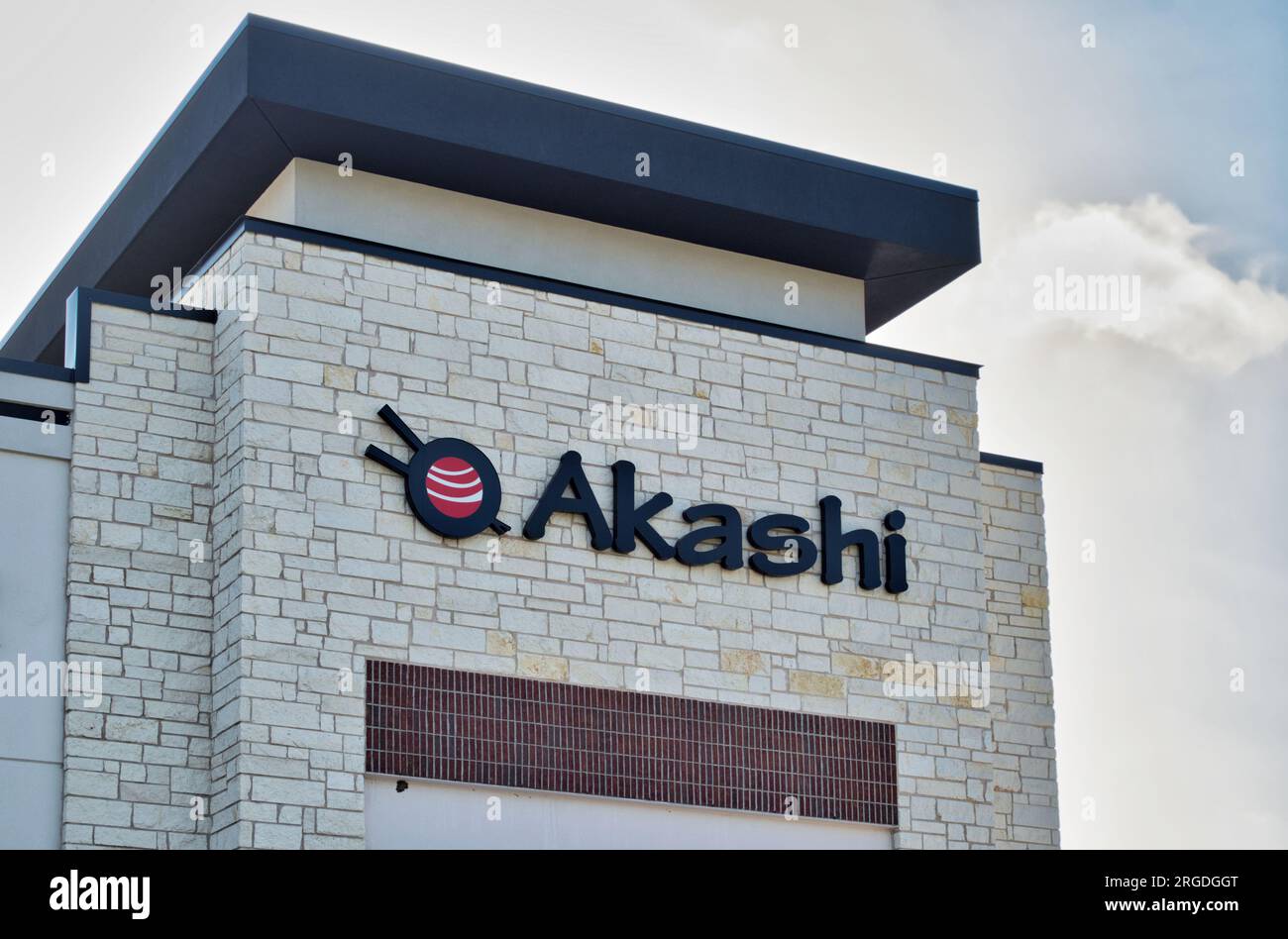 Houston, Texas USA 07302023 Akashi Fusion Asian and Sushi Bar exterior and sign in Houston