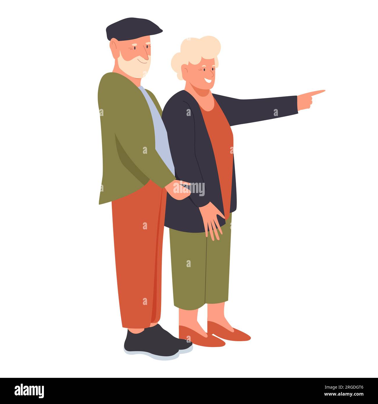 Happy seniors couple. Retired people, retirement leisure time, grandparents vector illustration Stock Vector