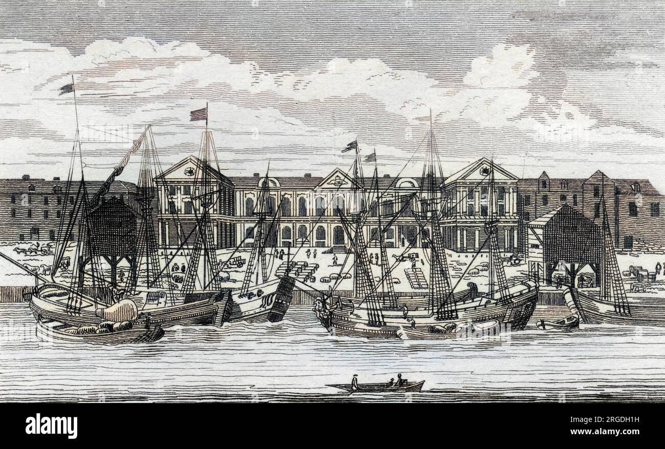 The old Custom House, fronting the Thames, viewed from the south bank of the river. Stock Photo