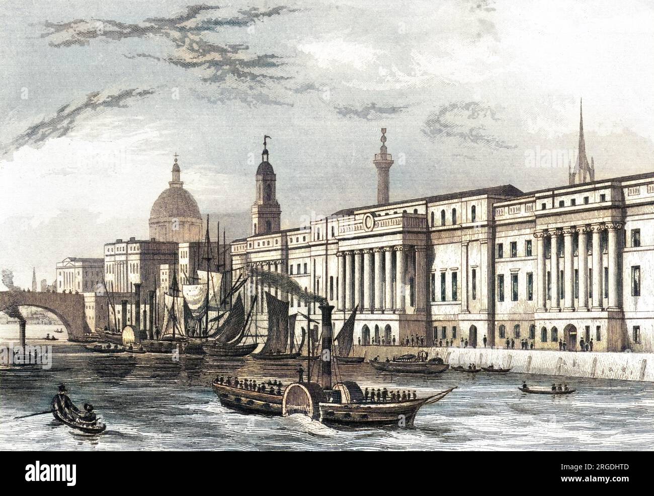 A paddle steamer passes the Custom House. Stock Photo