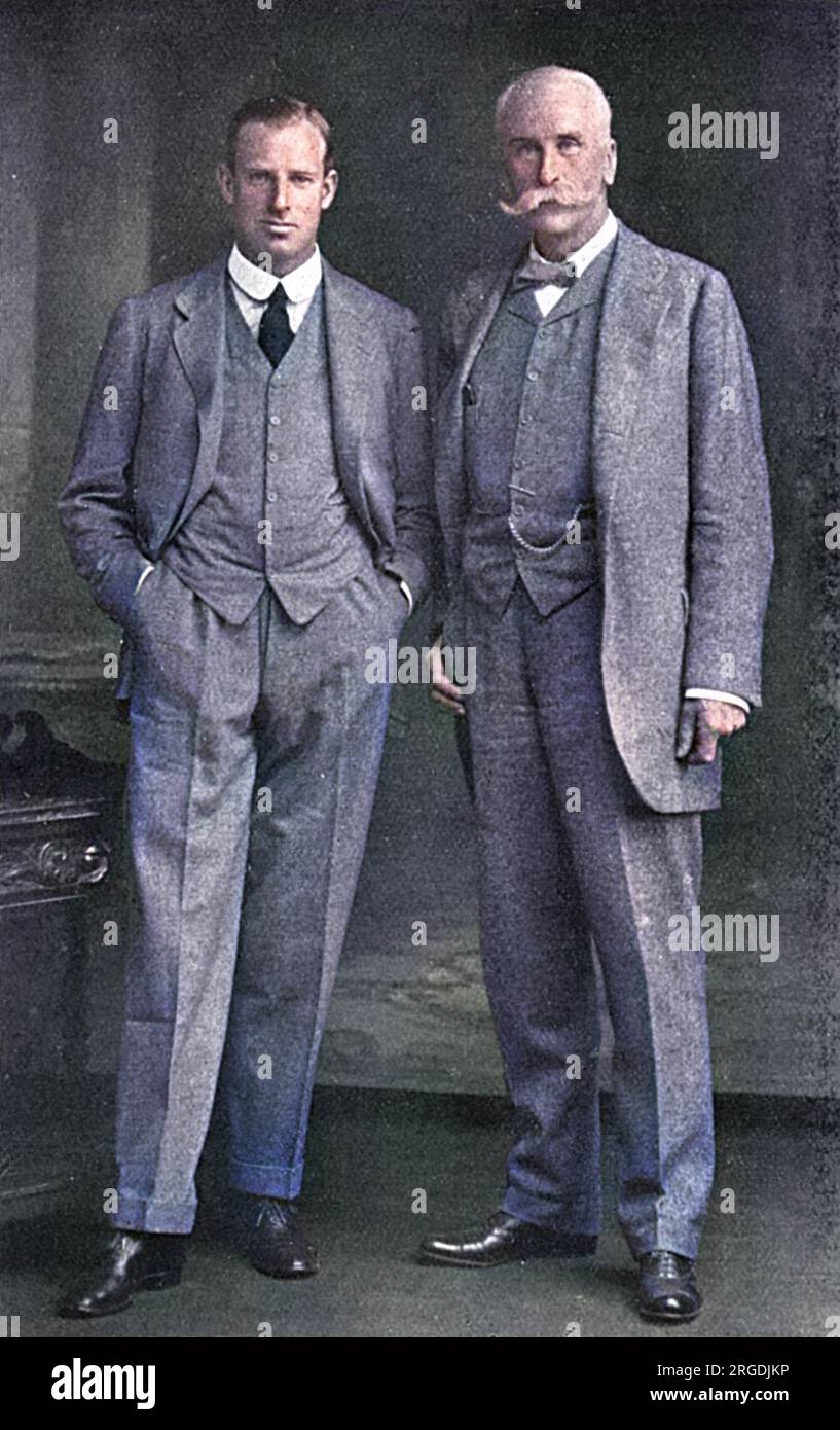 Captain Anthony Frederick Wilding (1883-1915), New Zealand born tennis player and four-times Wimbledon champion 1910-1913, pictured with Mr C. T. Craig, managing director of the firm Messrs. Henderson, Craig & Company Ltd, a wood-pulps merchants in London, Manchester and Edinburgh.  Mr Craig was the father of one of Wilding's Cambridge friends and Wilding started at the company in July 1911, immediately after he had won the Wimbledon championship for a second time.  His job was full-time and based in Manchester and despite spending very little time playing tennis, he nevertheless won the champ Stock Photo
