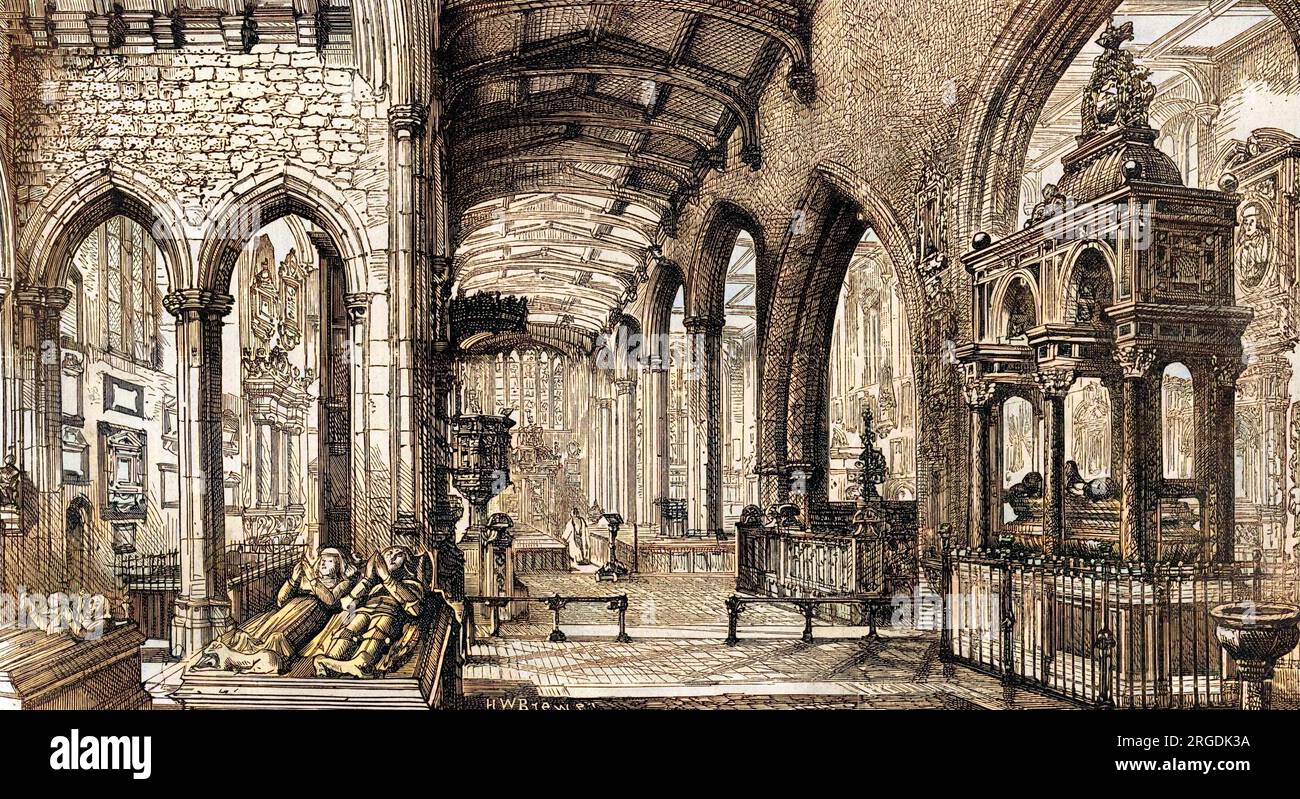 Interior of the St. Helen's Priory Church, Bishopsgate, City of London in 1884. The original title of this image was 'The Westminster Abbey of the City'. Stock Photo