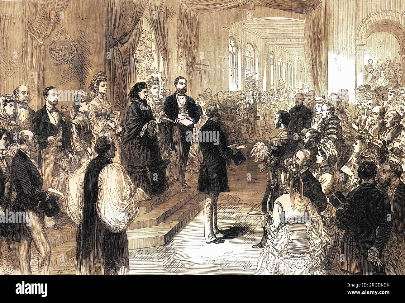 Queen Victoria opens the newly completed St Thomas' Hospital, situated on the southern Thames Embankment in Lambeth, London, across the river from the Palace of Westminster. The Queen had laid the foundation stone in May 1868. Stock Photo