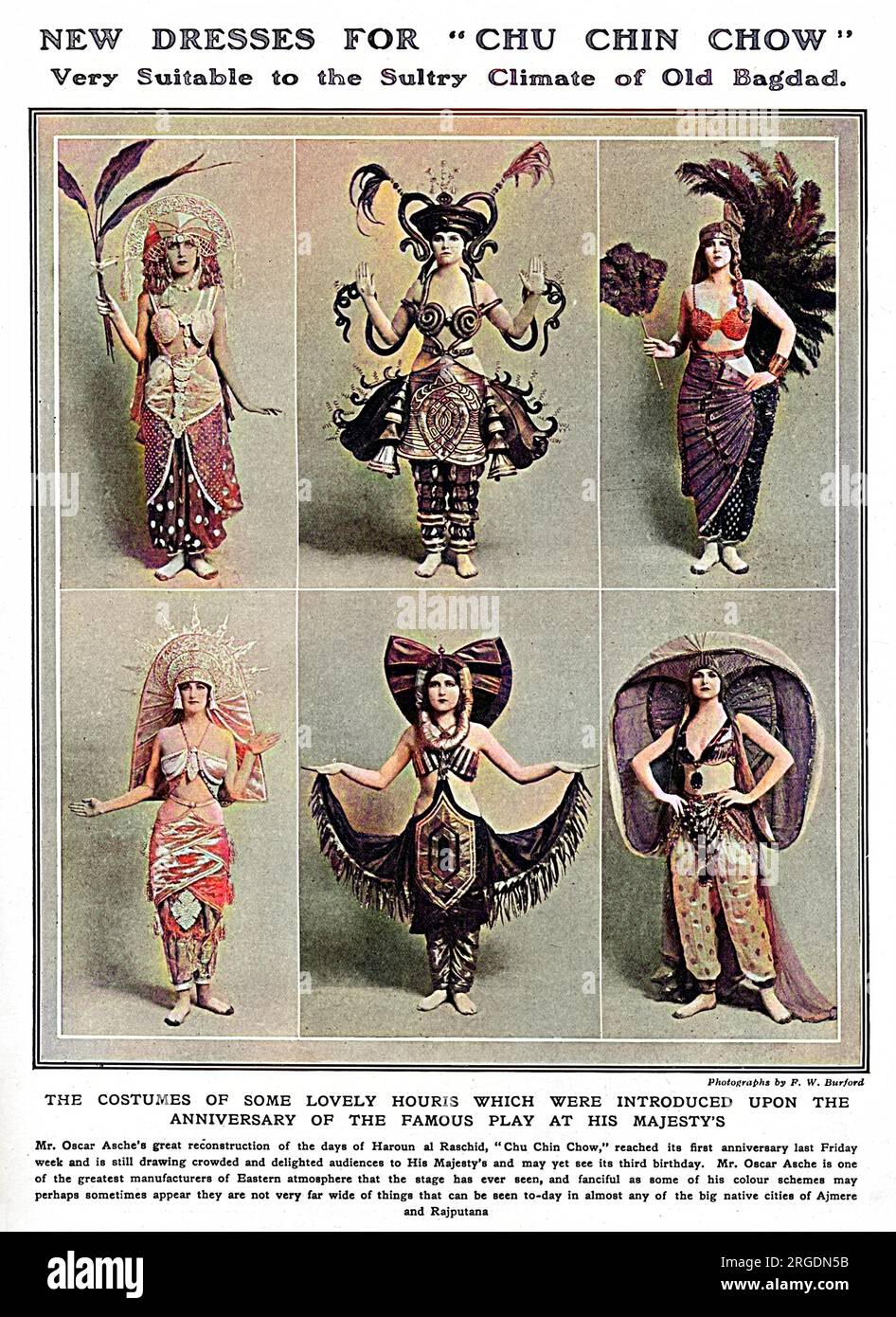 A selection of mannequins showing the latest costumes from the show, 'Chu Chin Chow' which opened at His Majesty's Theatre in 1916 and ran for five years and more than 2,300 performances. The show was one of the major theatrical successes of the First World War and was particularly popular with soldiers on leave due to the scantily-clad slave girls in the cast. Stock Photo