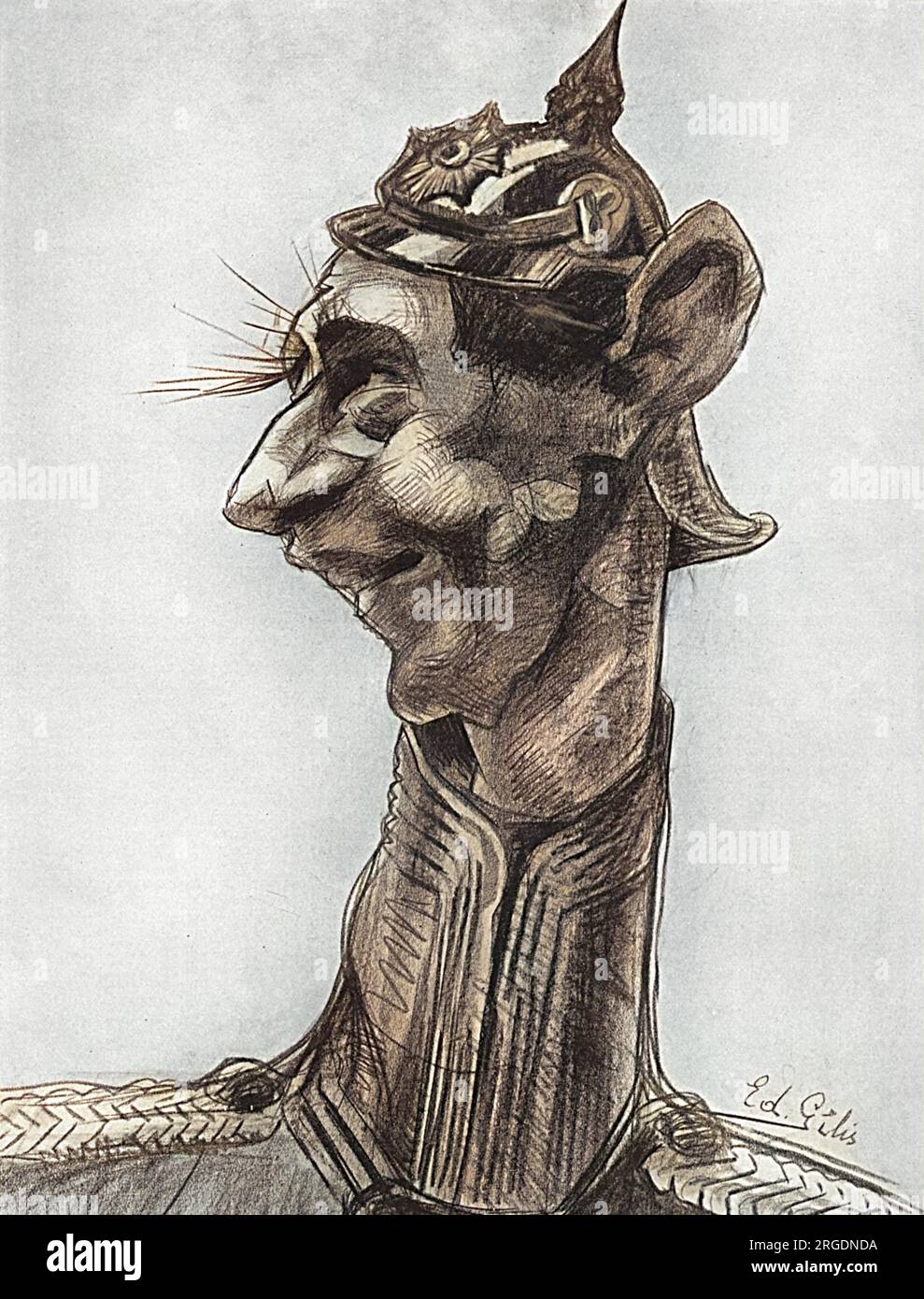 Unflattering caricature of Crown Prince Wilhelm, eldest son of Kaiser Wilhelm I drawn by the famous Belgian artist, Edward Gilis. Stock Photo