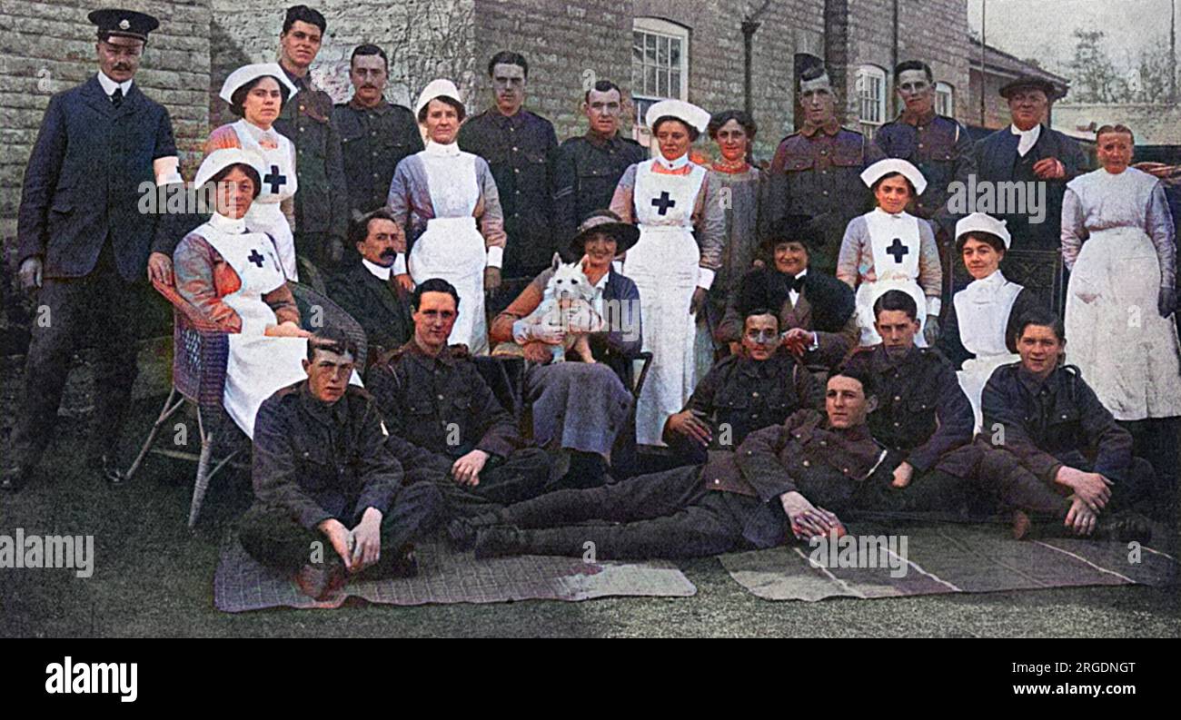 Some of the wounded soldiers convalescing at the hospital at Scopwick