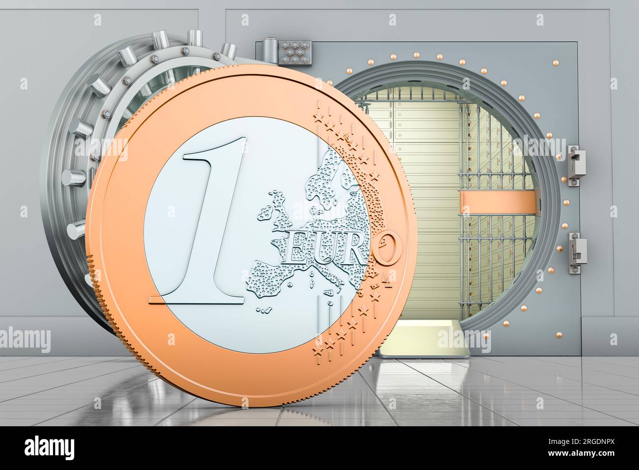Euro coin with opened bank vault, 3D rendering Stock Photo - Alamy