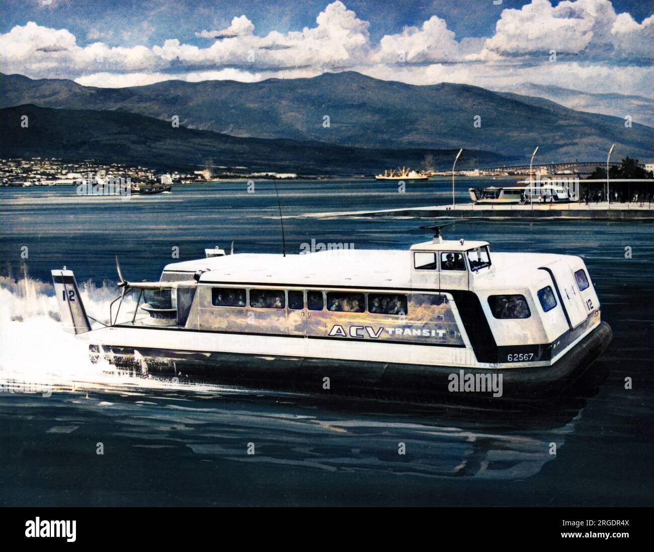 An artist's impression of how air cushion vehicles could transform waterways into superhighways for commuter traffic. Stock Photo