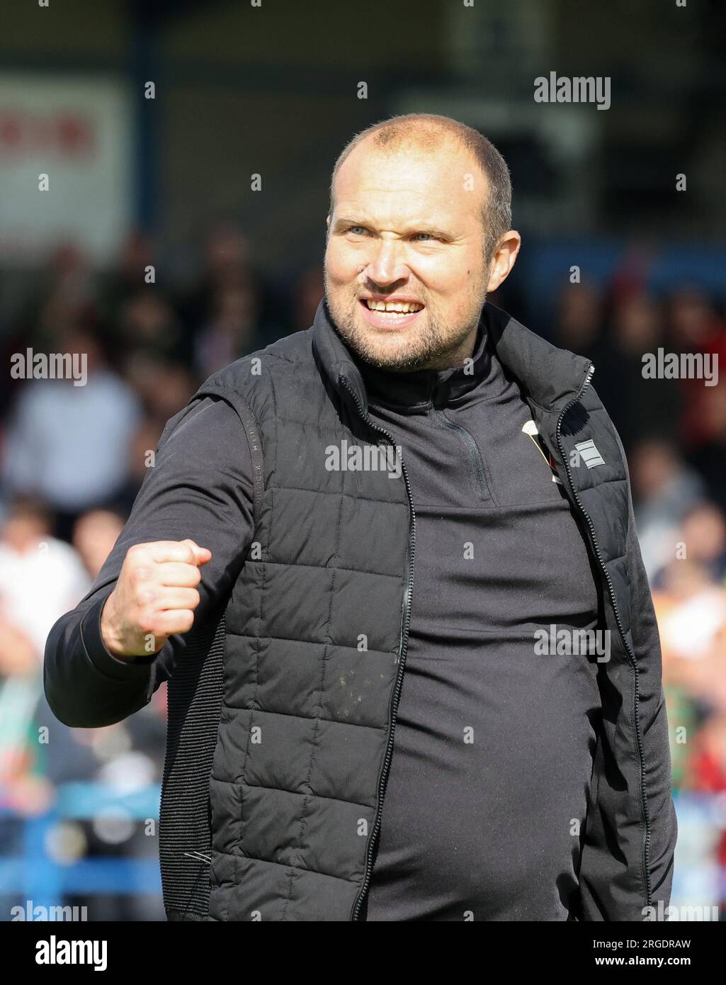 Mourneview Park, Lurgan, County Armagh, Northern Ireland, UK. 05 Aug 2023. Sports Direct Premiership – Glenavon 0 Glentoran 1, Premiership season opener.  Irish League football manager, Glentoran manager Warren Feeney. Stock Photo