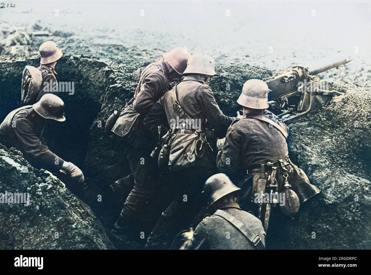 Machine gun post in a front line trench during the withdrawal to the ...