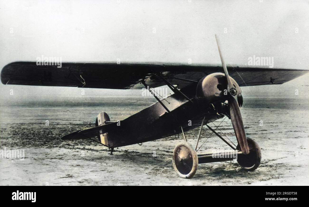 A German Fokker D VIII single-seater fighter monoplane with a 140 hp Oberursel engine, used towards the end of the First World War.  This one was photographed at the Wright Airfield, USA, probably as a postwar trophy. Stock Photo