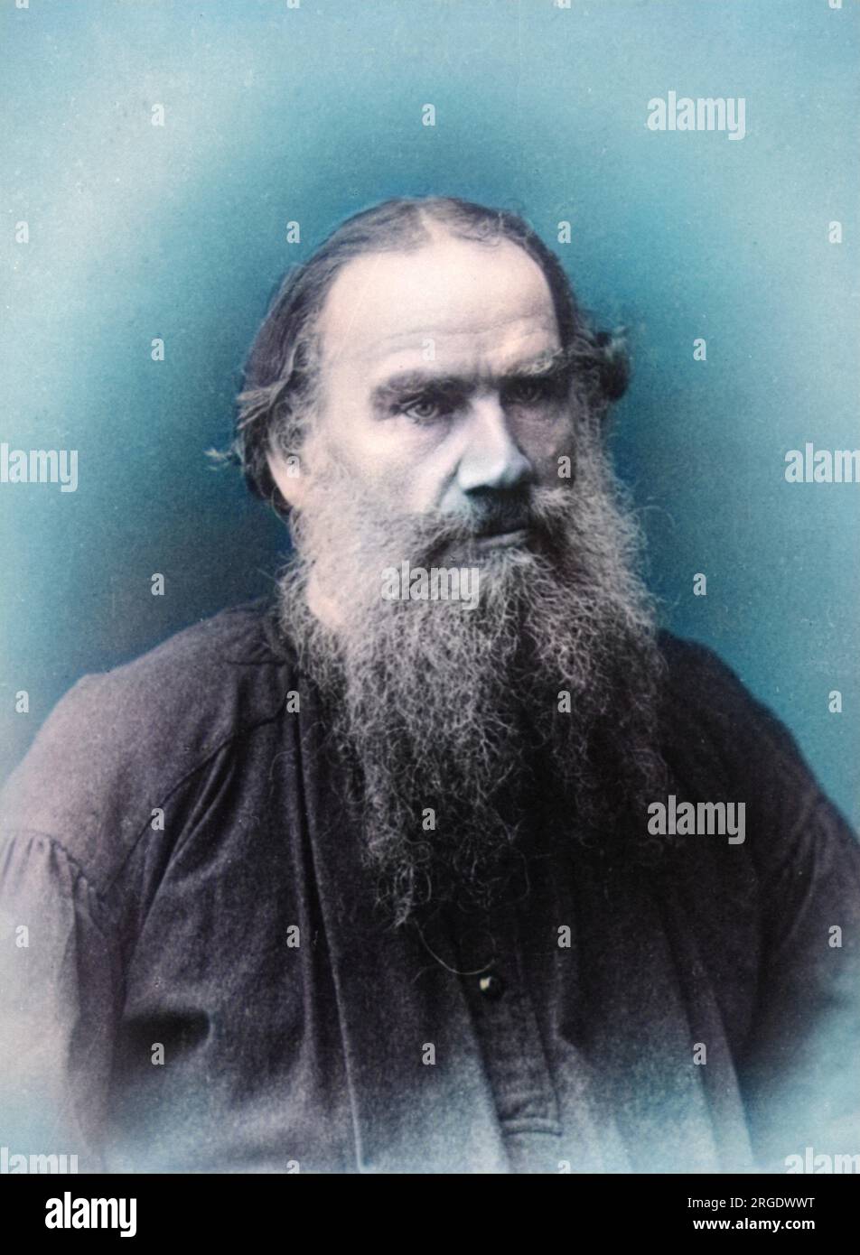 Portrait photograph of Leo Tolstoy.  Russian writer famous for the novels War and Peace and Anna Karenina. Stock Photo