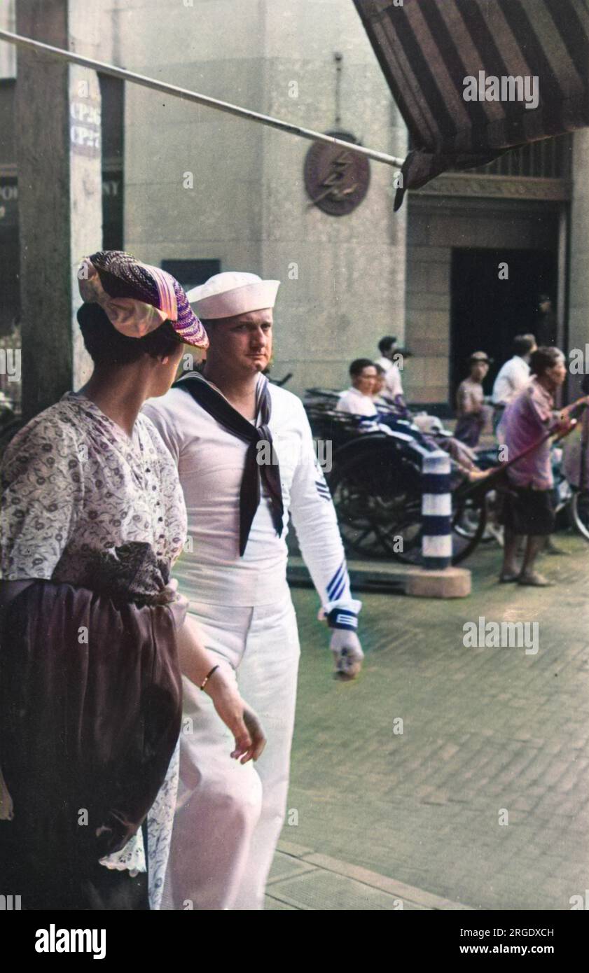 A street scene in the International Settlement, Shanghai. The