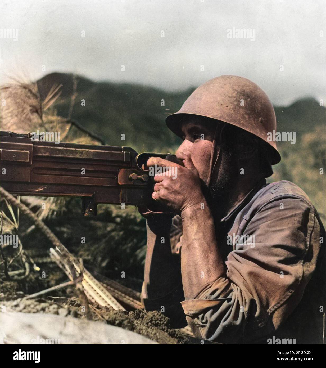 A Japanese machine gunner in action during the Second Sino-Japanese War 1937-45 Stock Photo